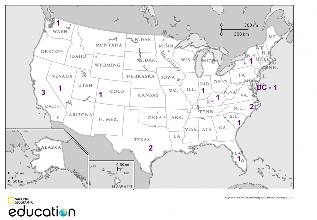 USA map from http://education.nationalgeographic.com, marked with RttT district winners