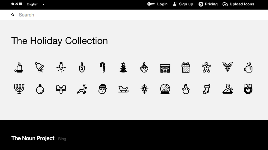 Screenshot of holiday icons available for free from TheNounProject.com