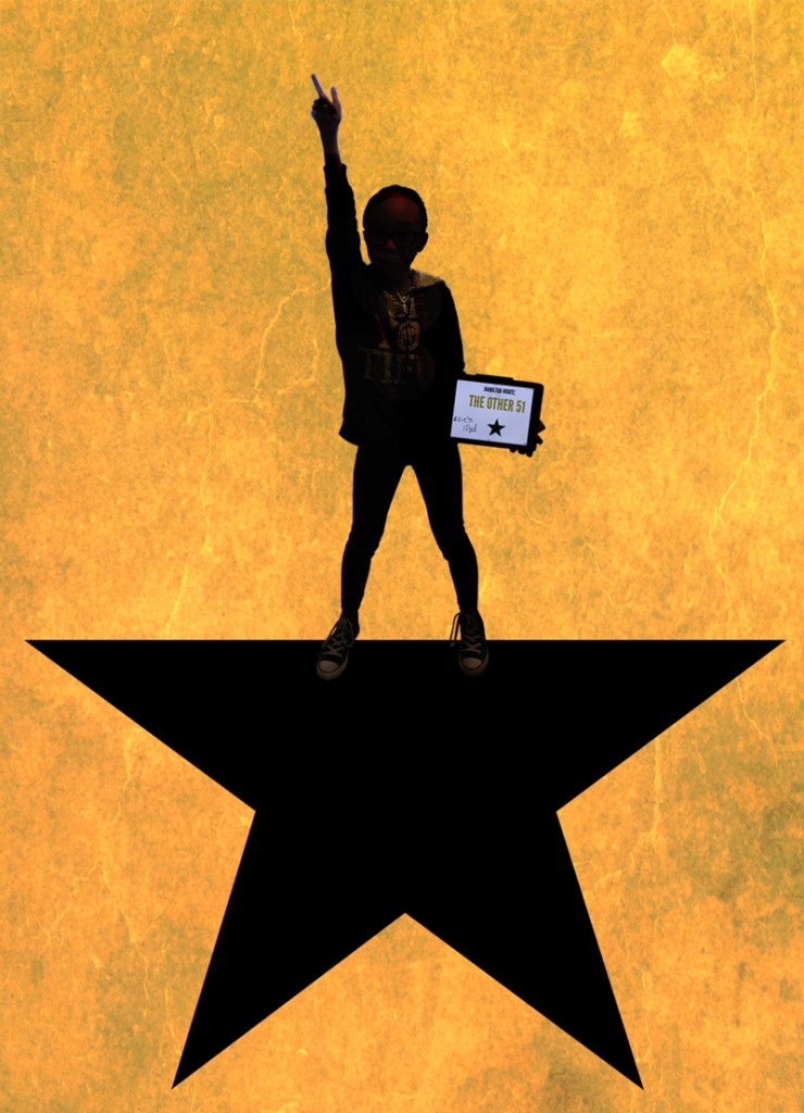 [decorative] variation of HAMILTON logo showing a child holding a finger up in the air and an iPad in the other hand
